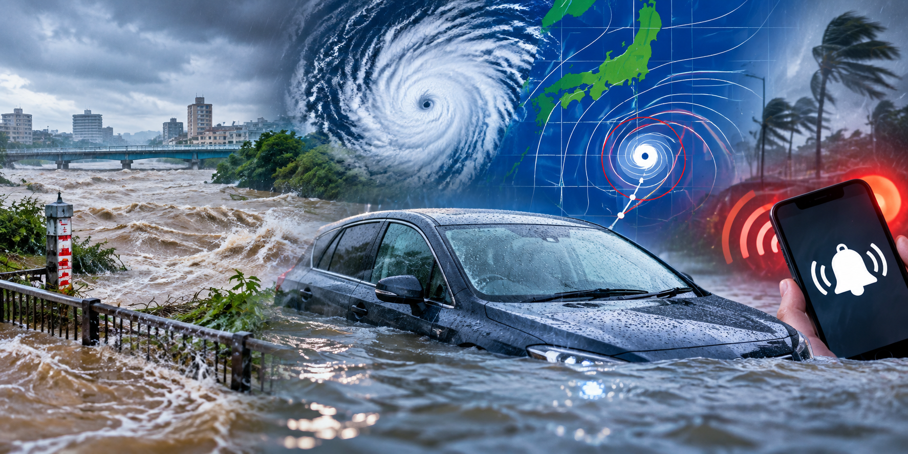豪雨や台風などで車が水没する前に知っておきたい対処法